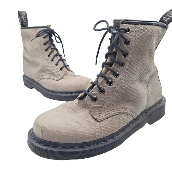 Dr Doc Martens 1460 Textured Snake-Embossed 8 Eye Combat Moto Boots - Picture 4 of 12